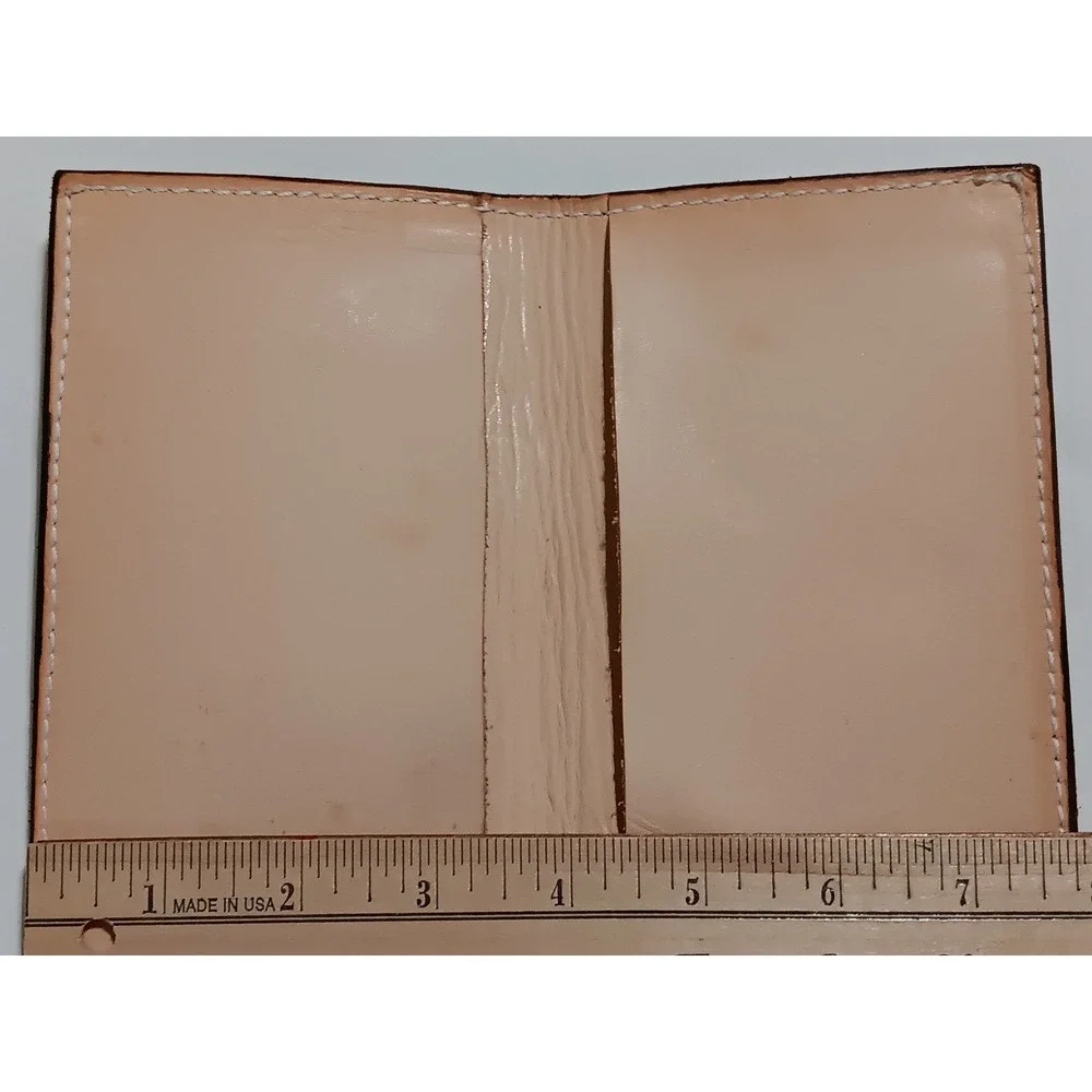 Ray Frazier Handmade Tooled Leather Basketweave Western Bifold Wallet Tan Brown